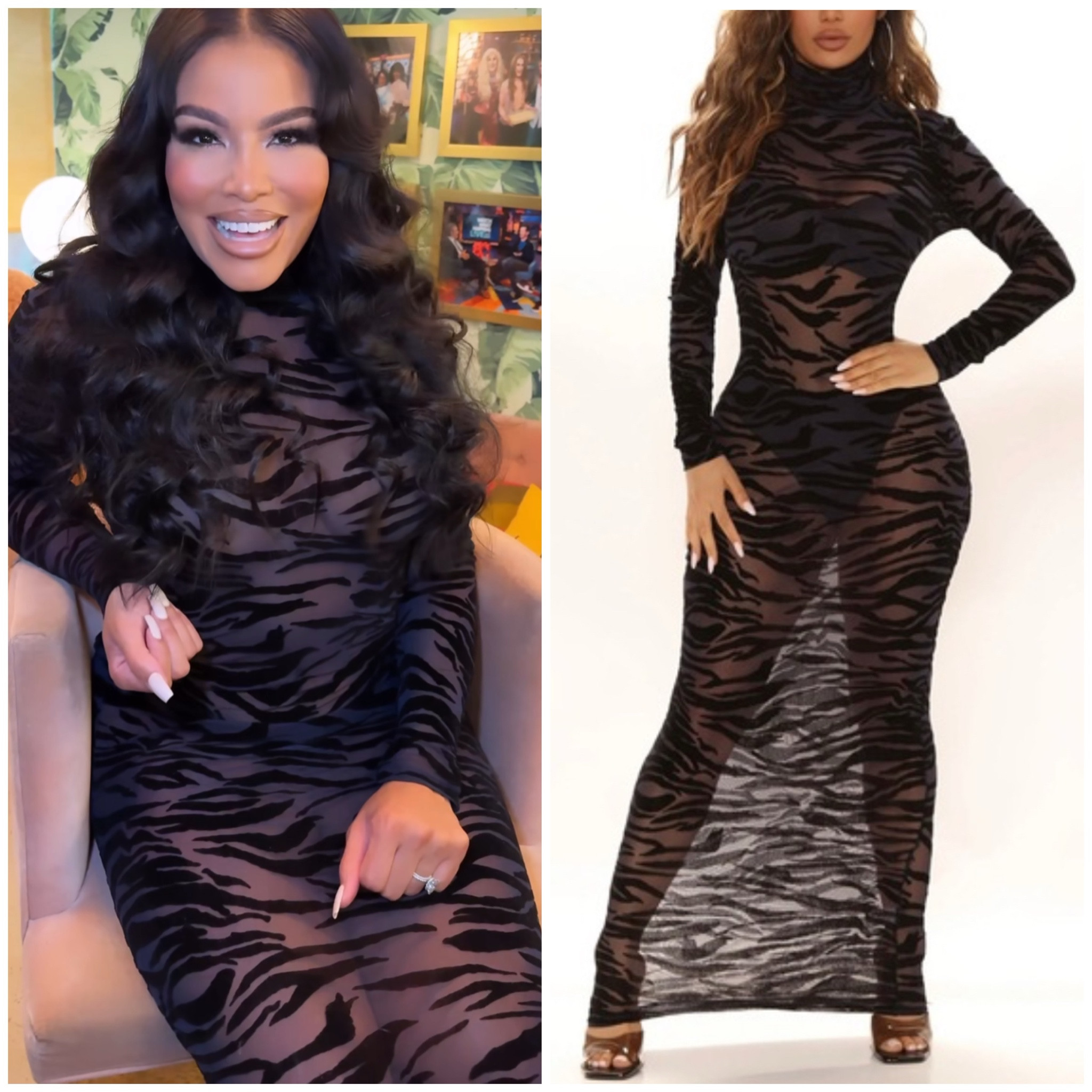 Mia Thornton’s Black Zebra Mesh Dress on Watch What Happens Live