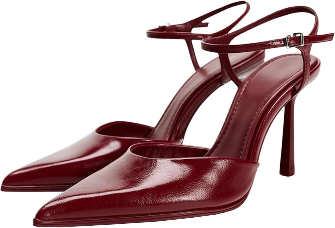 Meefit Women Stiletto Platform Pumps Patent Leather Ankle Strap Floral Print Pumps High Heels | Amazon (US)