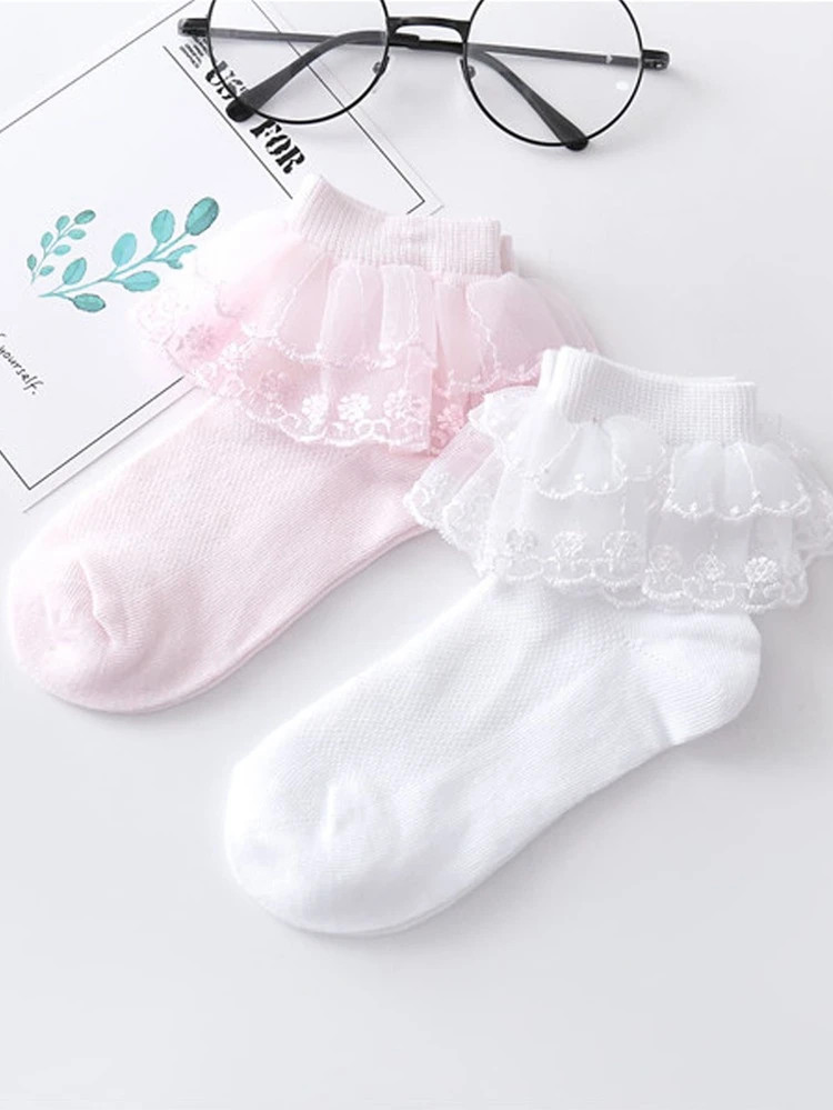 2pairs Toddler Girls Lace Trim Socks | SHEIN
