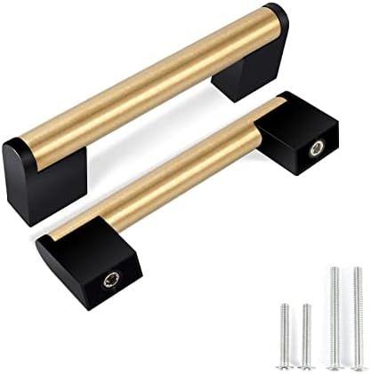 Pack of 10 Brushed Gold Handles for Cabinets and Drawers, 3-3/4 inch (96mm) Hole Centers, Gold Kitch | Amazon (US)