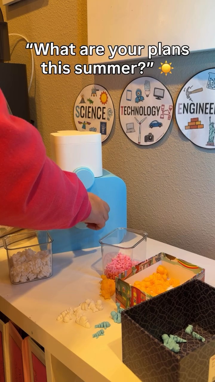 Summer is a great time to 3D print a big batch of animal prizes since your students projects are most likely done for the school year. 

Here are some tips for when I created this: 

✅ grab the print file of all the baby animals. It’s so much faster to have them all in one place.

✅ decide which baby animals you want for each color. I started making a Google Doc to keep track of mine. I did one solid color, but up to you if you want multiprint! 

✅ test print a few animals before going all out to make sure they are the right size for the capsules 

✅ for the actual machine, I also had to resize the original file so it would fit my printer. Make sure to save because you need everything to be proportional! 

✅ use a bit of plastic glue (I linked my fav) to keep all the vending machine pieces together 

I printed this machine and animals on my Bambu Lab P1S and used Overture filament for all the different colors.

💙 I used Overture’s white PLA for the baby animals and machine. 

🐱Baby Animals STLs found on Etsy

🍬Capsule Machine Credit: burakeser07 on MakerWorld