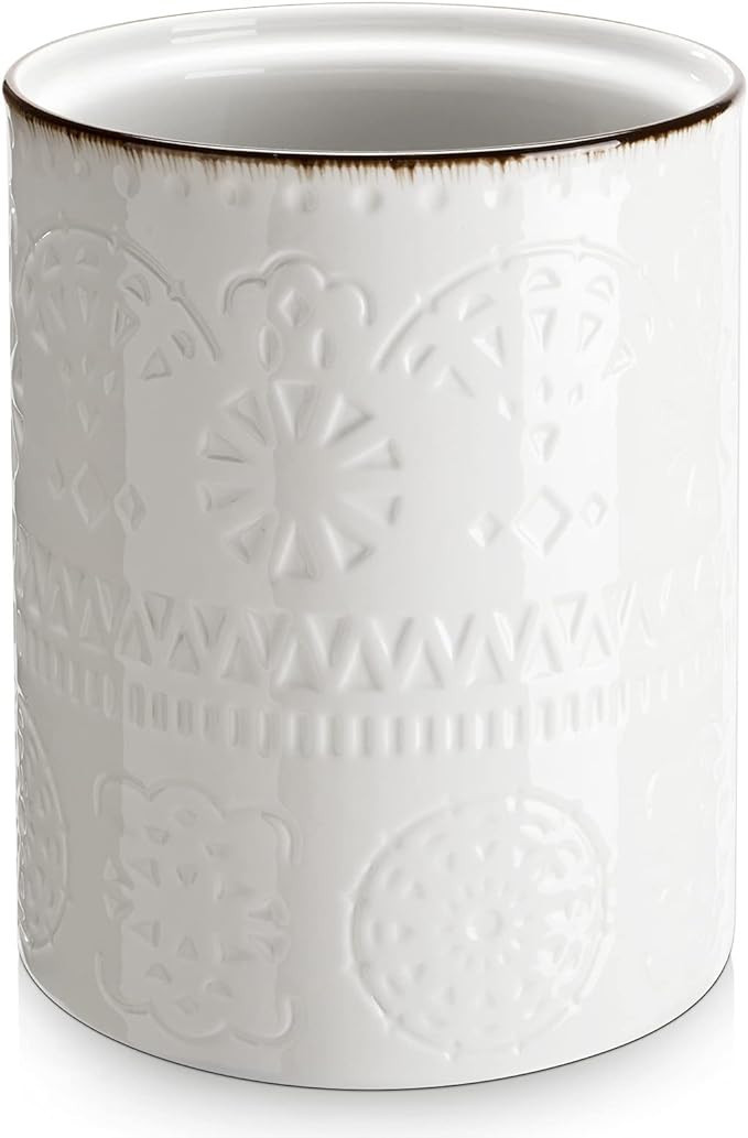 LIFVER Kitchen Utensil Holder, 7.2″ White Farmhouse Utensil Holder for Kitchen Counter, Extra L... | Amazon (US)