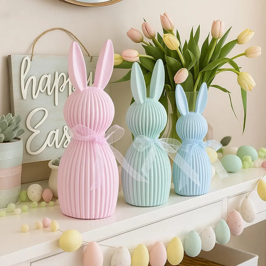 Sumind 3 Pack Pastel Easter Bunny Table Decorations Resin Spring Tiered Tray Centerpieces Easter ... | Amazon (US)
