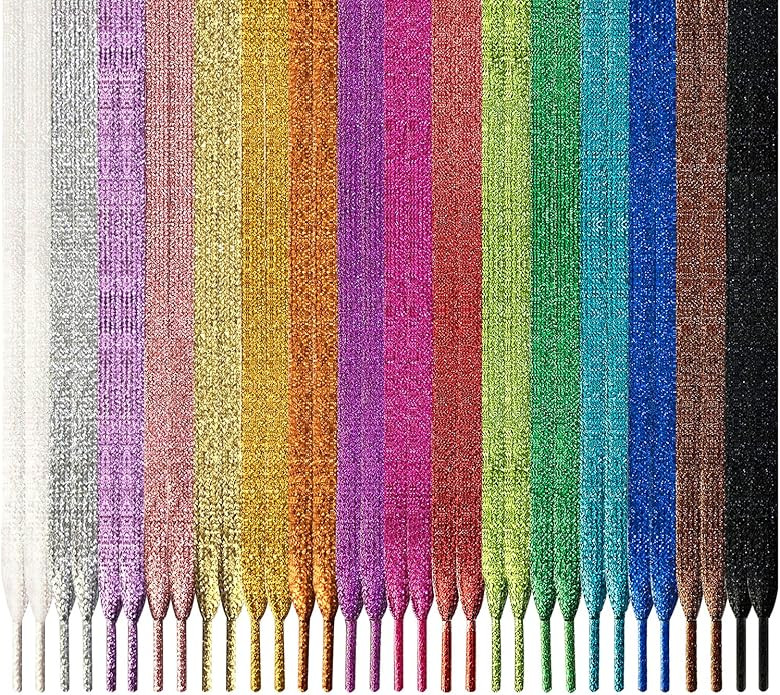 16 Pairs Multicolor Metallic Glitter Flat Shoelaces for Sneakers, 43"/47" Shoe Laces Strings | Amazon (US)