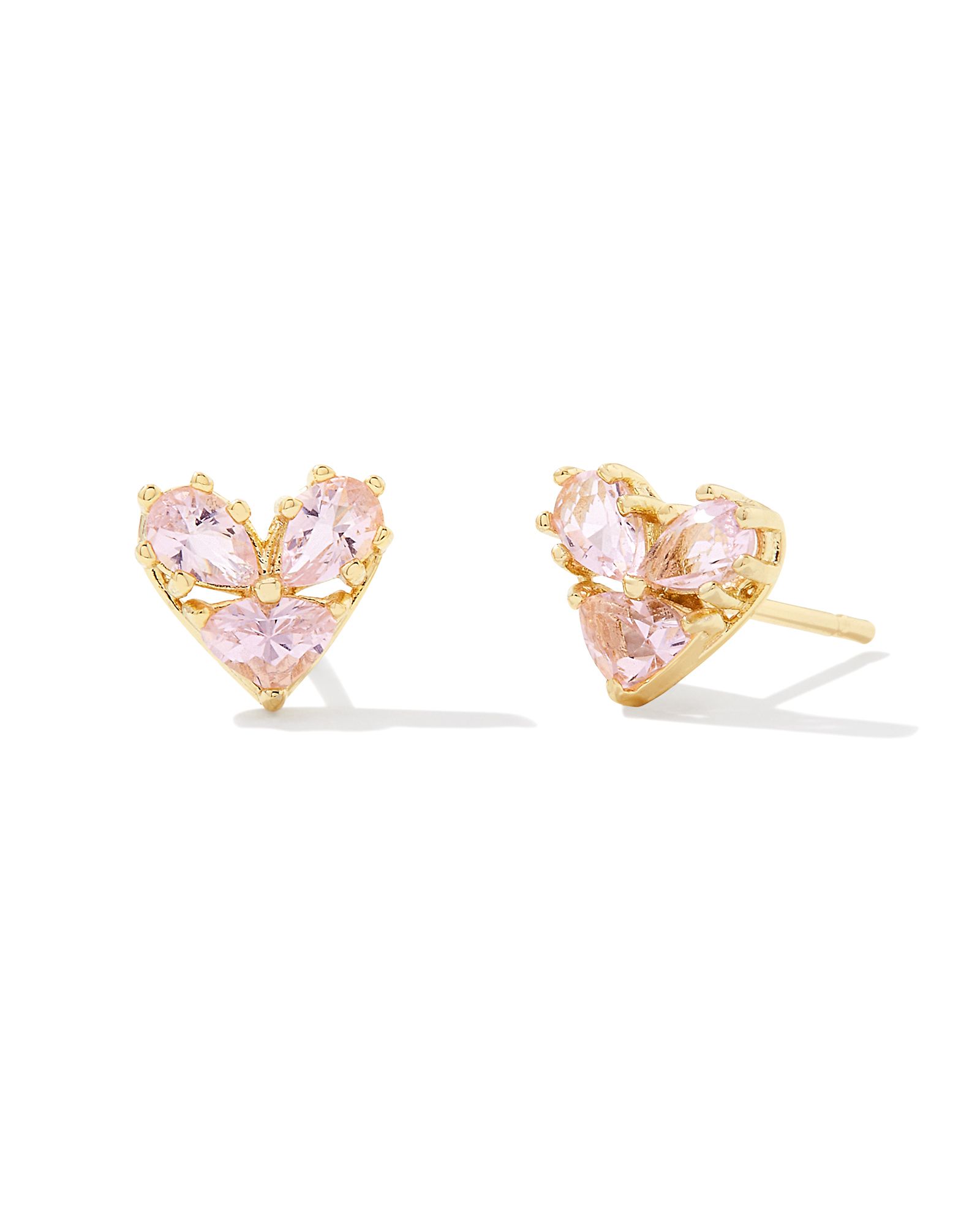 Katy Gold Heart Stud Earrings in Pink Glass | Kendra Scott | Kendra Scott
