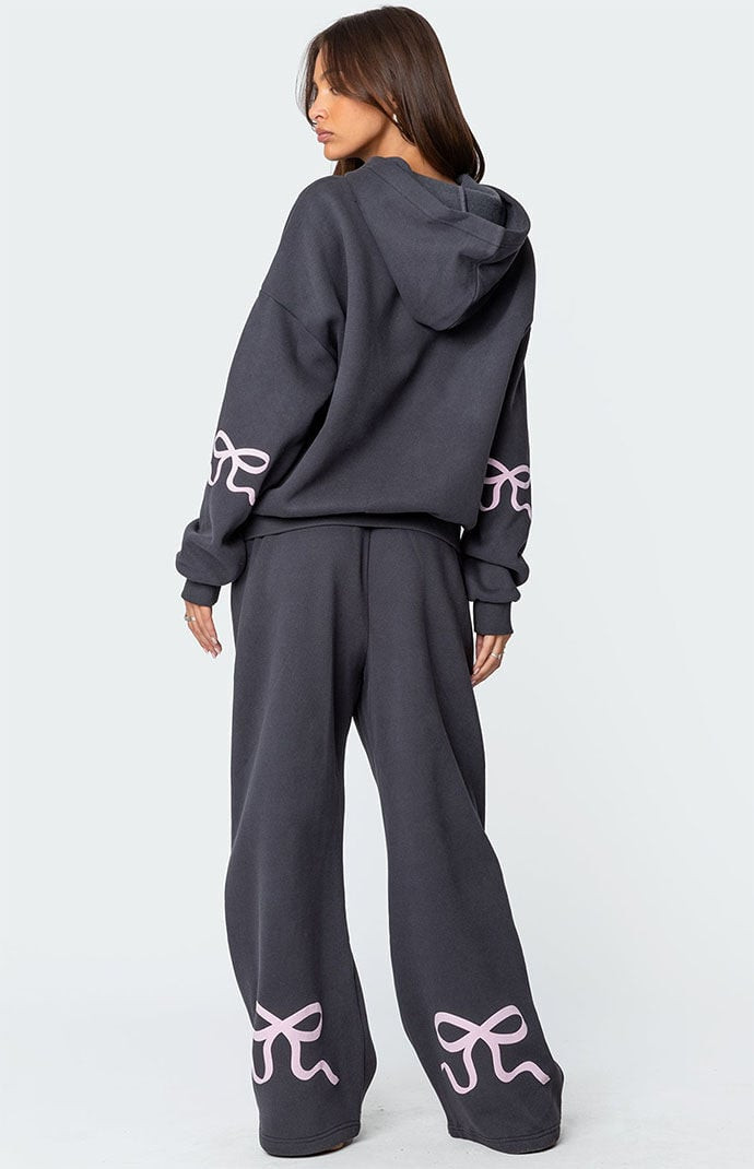 Edikted Women's Bonney Bow Detail Sweatpants in Dark Gray - Size XS | PacSun
