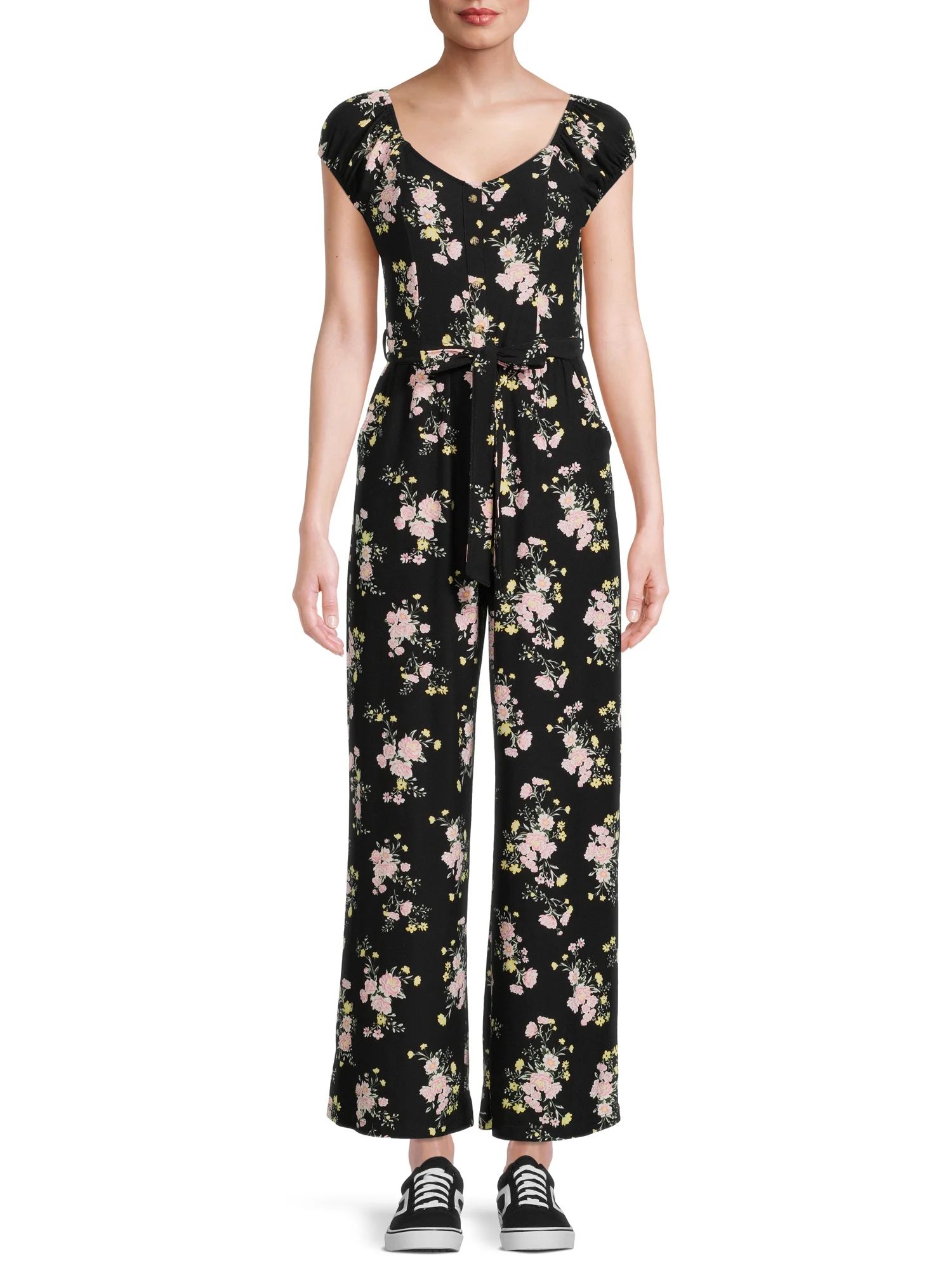 No Boundaries Juniors Peasant Wide Leg Jumpsuit | Walmart (US)