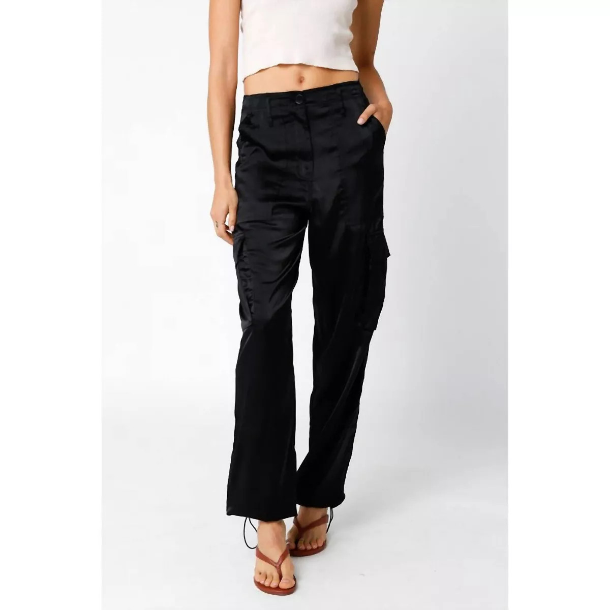 Women's On The Low Satin Cargo Pants - OLIVACEOUS M | Target