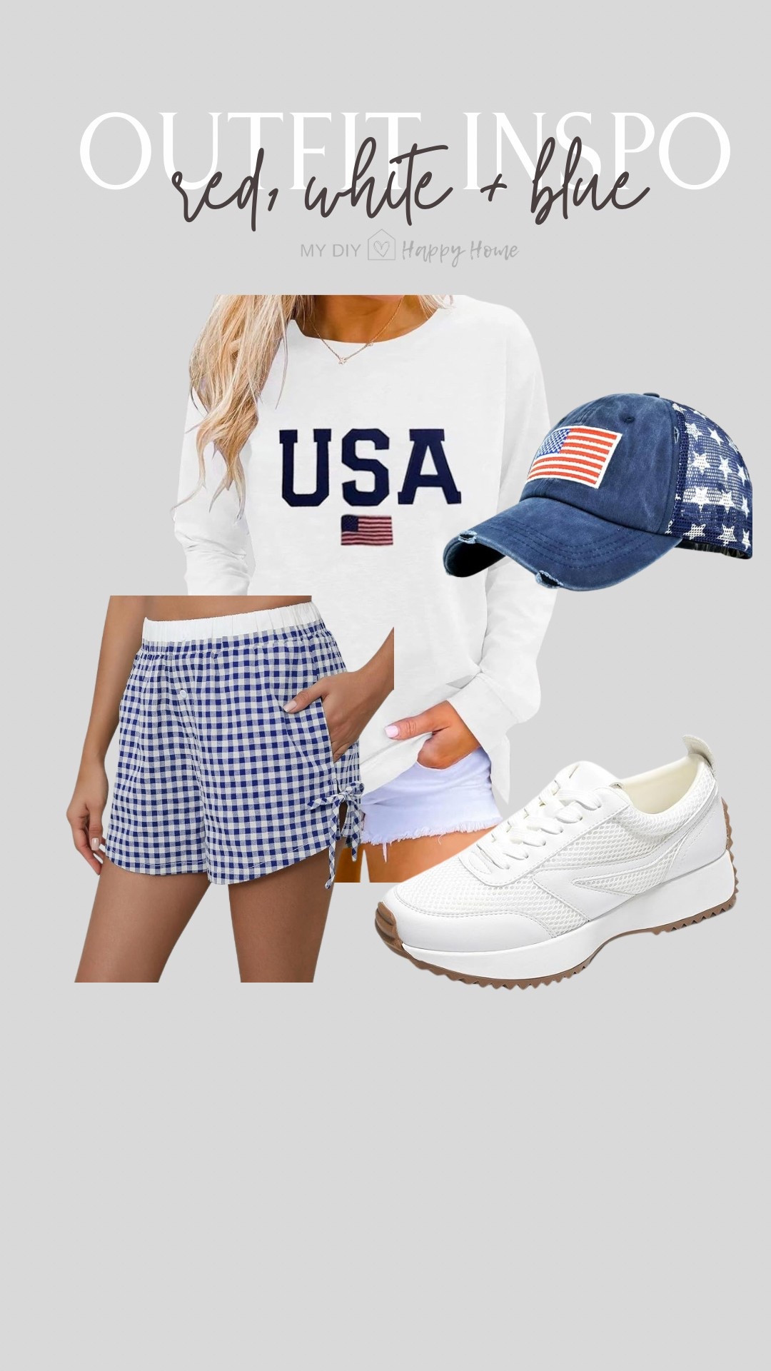 Outfit INSPO: patriotic

Red white and blue 
Patriotic fashion 
Summer fashion 
Gingham shorts 


#LTKSeasonal #LTKFindsUnder50 #LTKMidsize