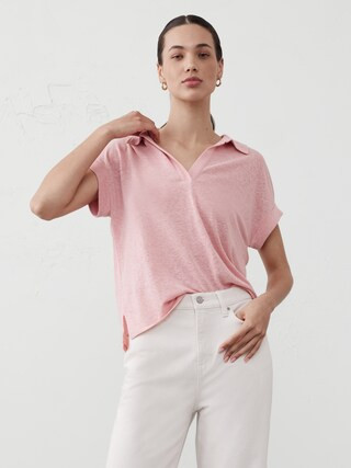 Linen-Blend Johnny Collar Shirt | Banana Republic Factory