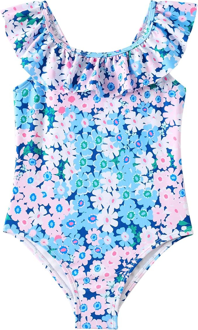 Girls One Piece Swimsuits Toddler Bathing Suit Little Kids Cute Swimwear Quick Dry Striped Ruffle... | Amazon (US)