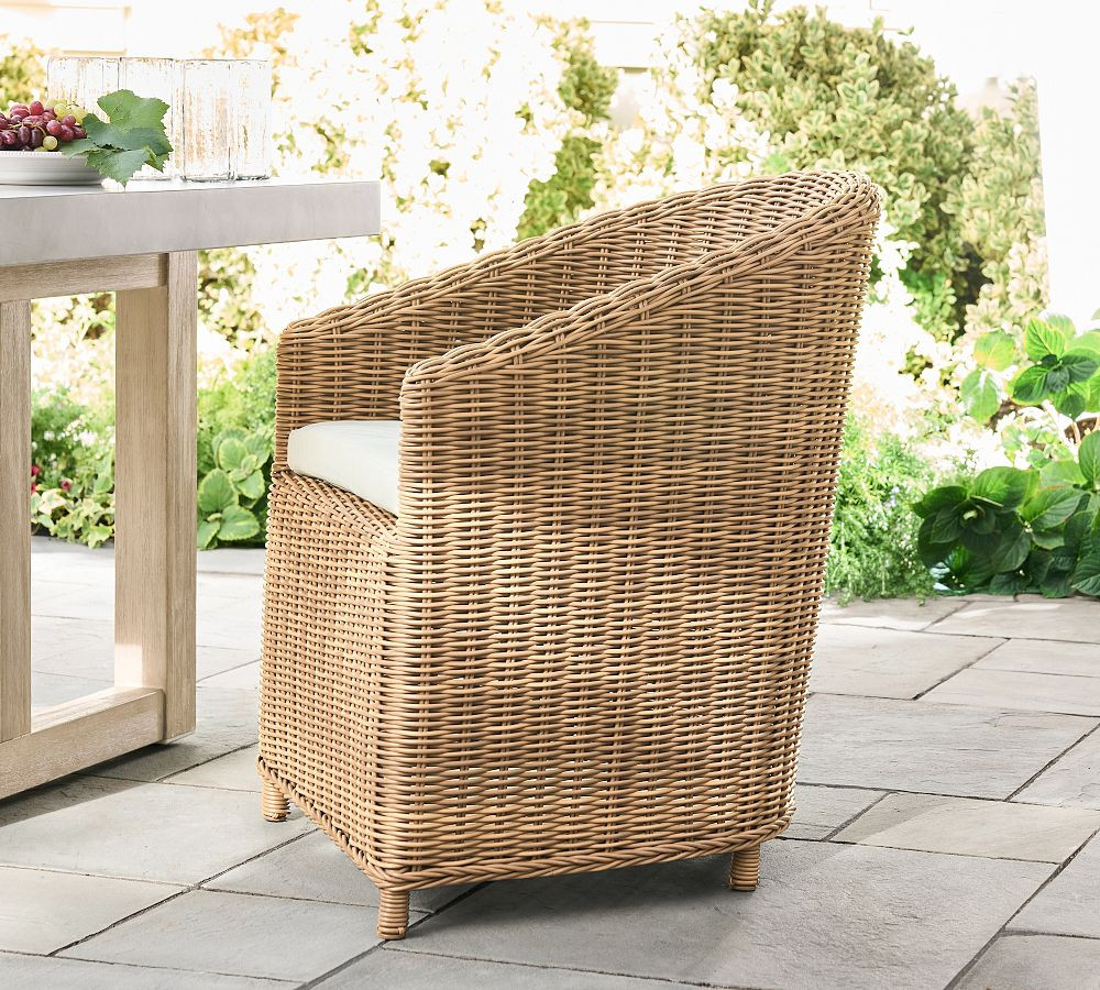 Huntington Wicker Slope-Arm Outdoor Dining Chair | Pottery Barn (US)