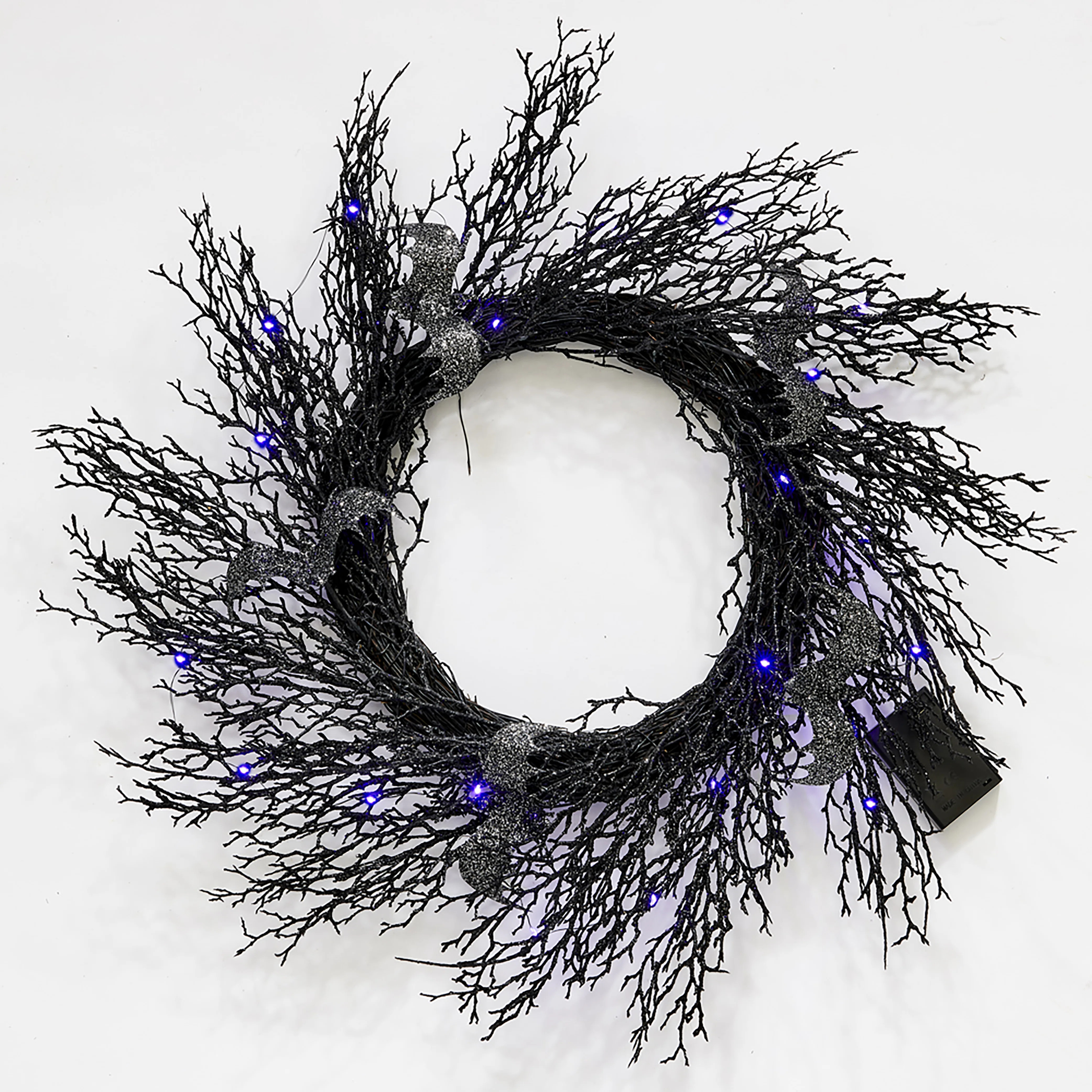 23" Spooky Halloween Lighted Bat Twig Wreath on Black Natural Twig Base | Wayfair North America