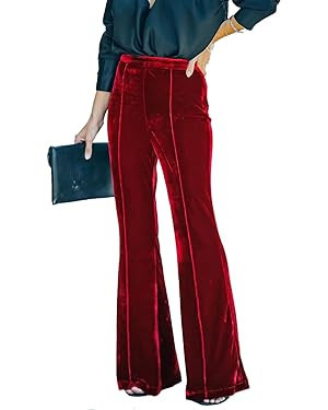 OLYCELAK Women Sexy Wide Leg Work Pants Velvet High Waisted Fomal Business Palazzo Pants Trousers | Amazon (US)