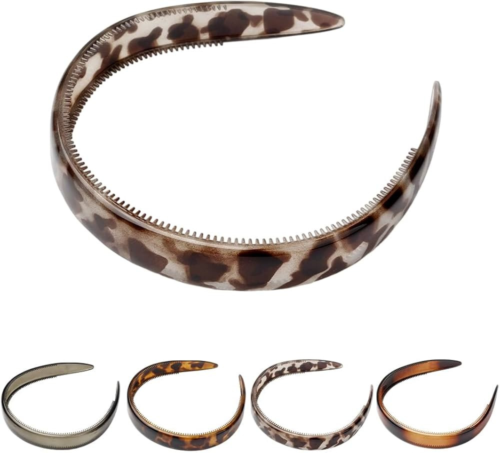 2026 New Wide Tortoise Shell Headband With Anti\u2011Slip Teeth For Women, Flexible Acetate Resin... | Amazon (US)