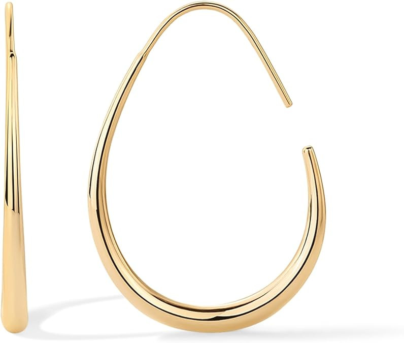 PAVOI 14K Gold Plated 925 Sterling Silver Post Lightweight Teardrop Hoop Earrings for Women | Lar... | Amazon (US)