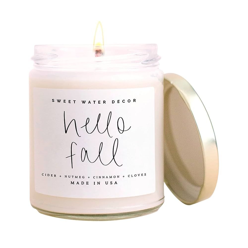 Sweet Water Decor Hello Fall Candle | Cinnamon, Apples, and Clove Autumn Scented Soy Candles for ... | Amazon (US)