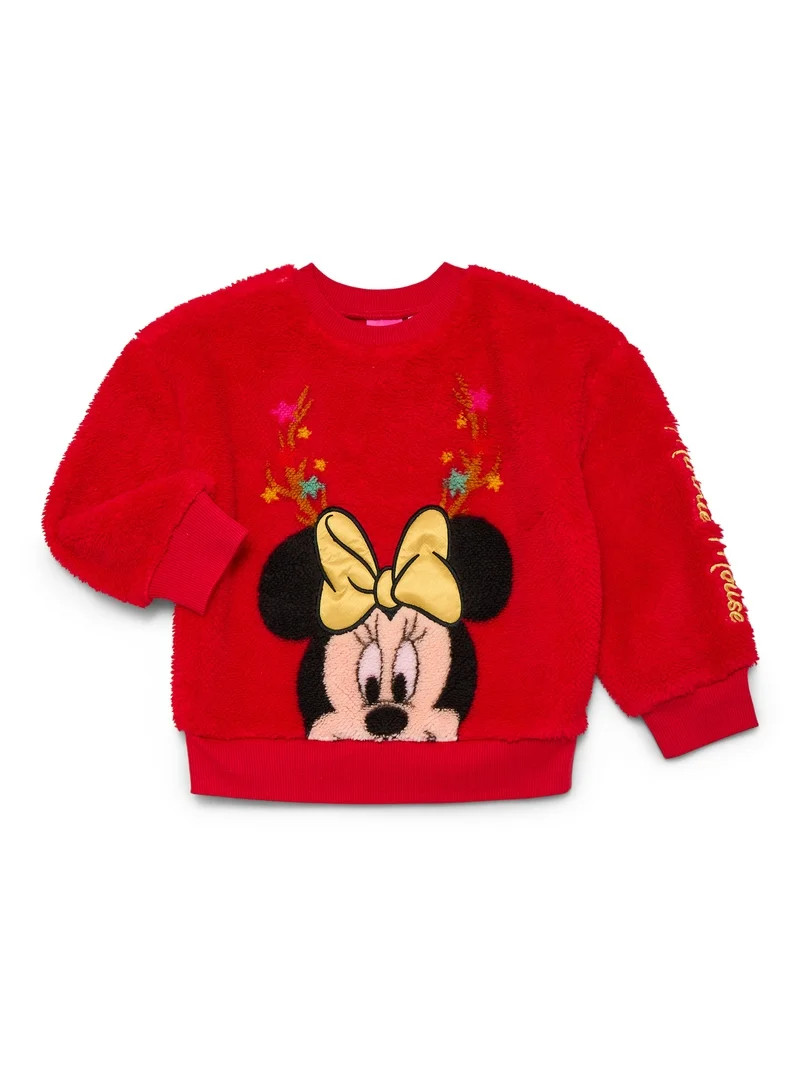 Minnie Mouse Toddler Girls' Plush Faux Shearling Sweater, Sizes 12M-5T | Walmart (US)