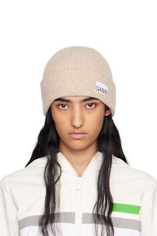 Beige Fitted Wool Rib Knit Beanie | SSENSE