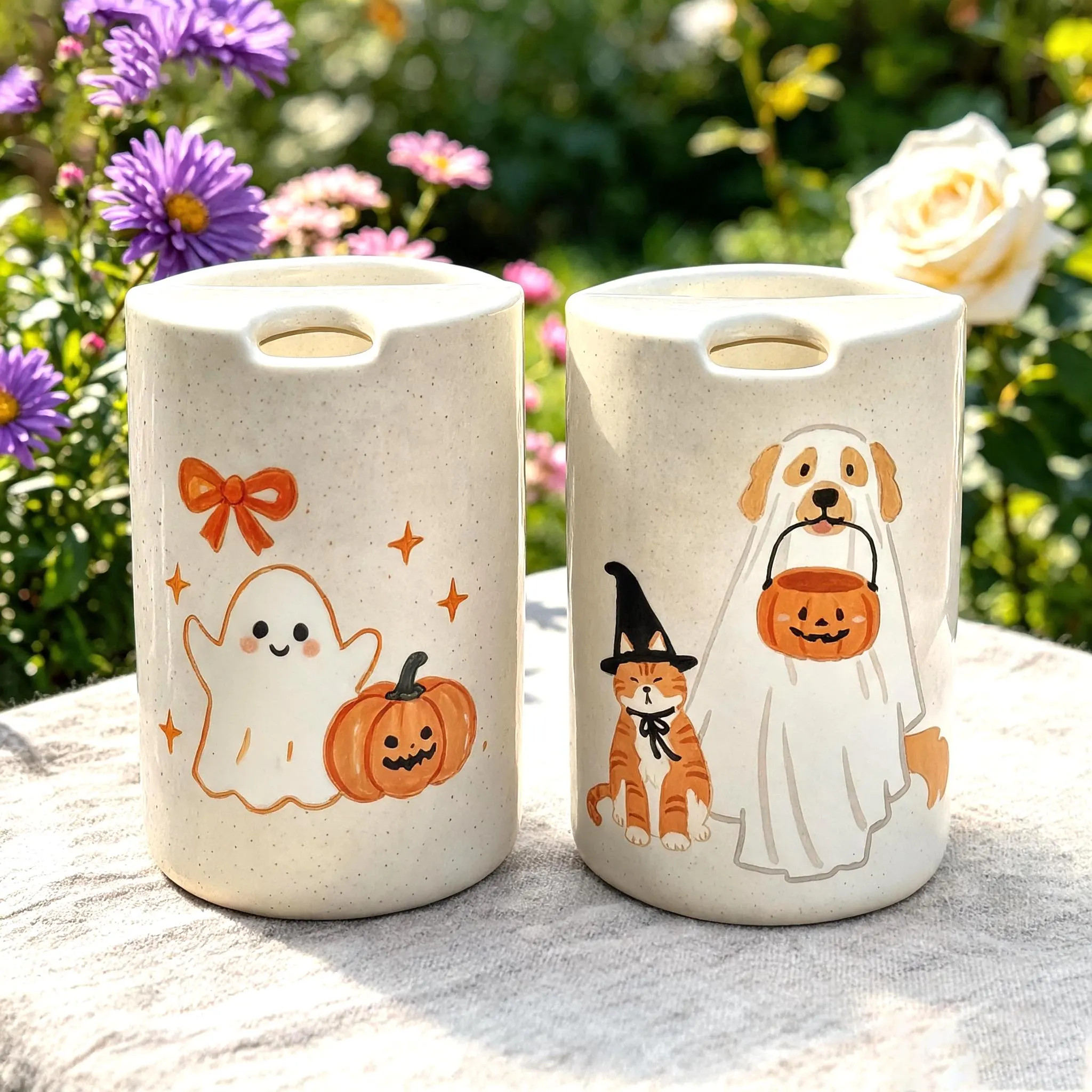Halloween Ceramic Travel Mug, Hand-Painted Pottery Tumbler with Lid, To Go Mug, Ice Coffee Cup, Halloween Gift, Unique Gift for Her | Etsy (Global)