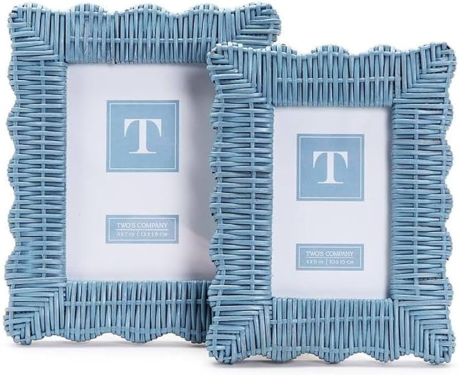 Two's Company Handmade Blue Rattan Photo Frame Set - 4x6 & 5x7 Wooden Boho Picture Frames | Amazon (US)