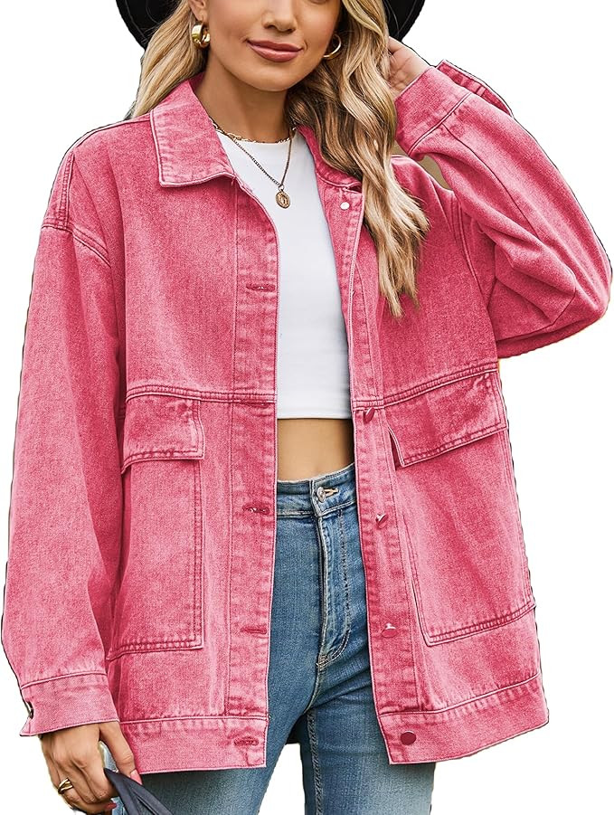 PAODIKUAI Women's Oversized Denim Jacket Casual Long Sleeve Vintage Jean Jacket Top Coat with Poc... | Amazon (US)