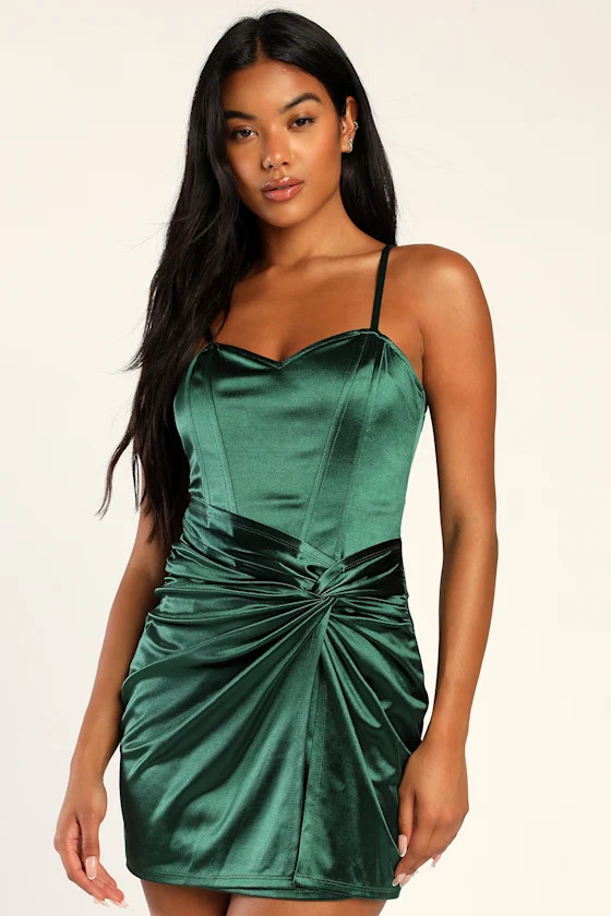 Best Night Out Emerald Green Satin Twist-Front Mini Dress | Lulus (US)