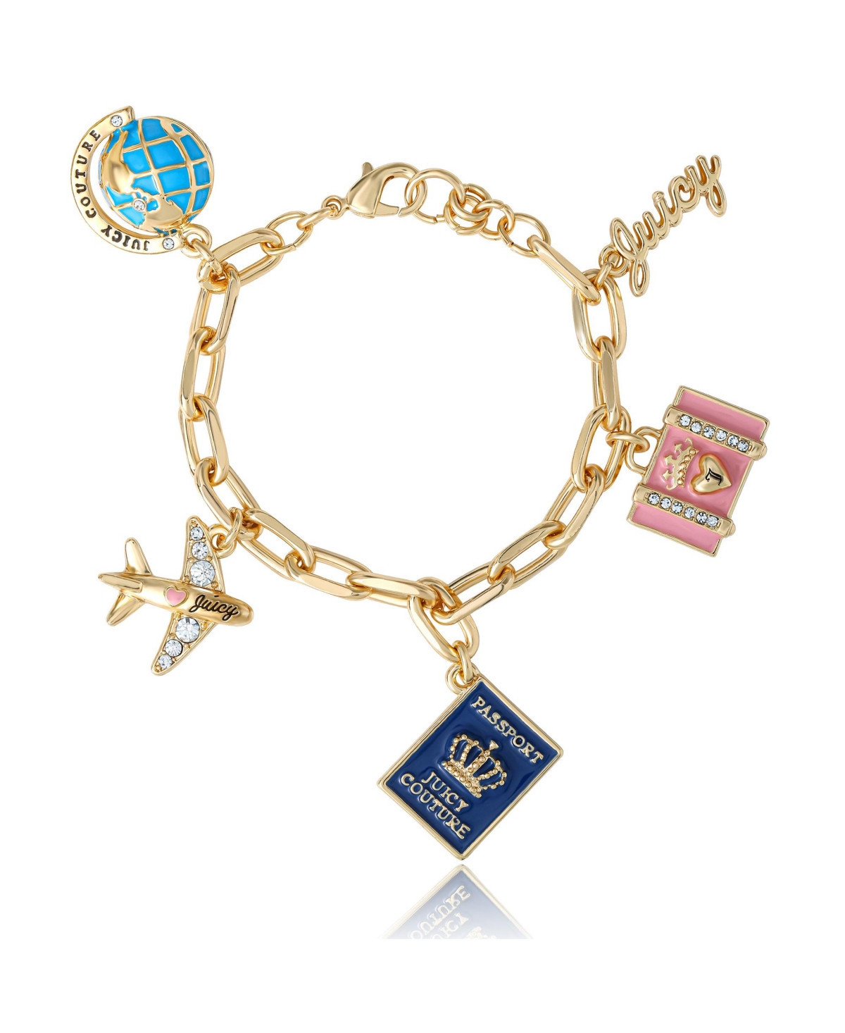 Juicy Couture Travel Icons Charm Bracelet, Gold Tone with Blue & Pink Enamel - Gold tone/blue pink | Macy's