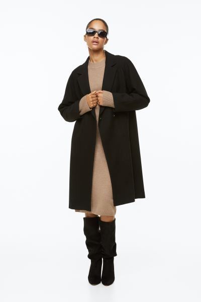 Double-breasted Coat | Black Long Coat | Long Black Coat | HM Outfit | Spring Outfits 2023 | H&M (US + CA)