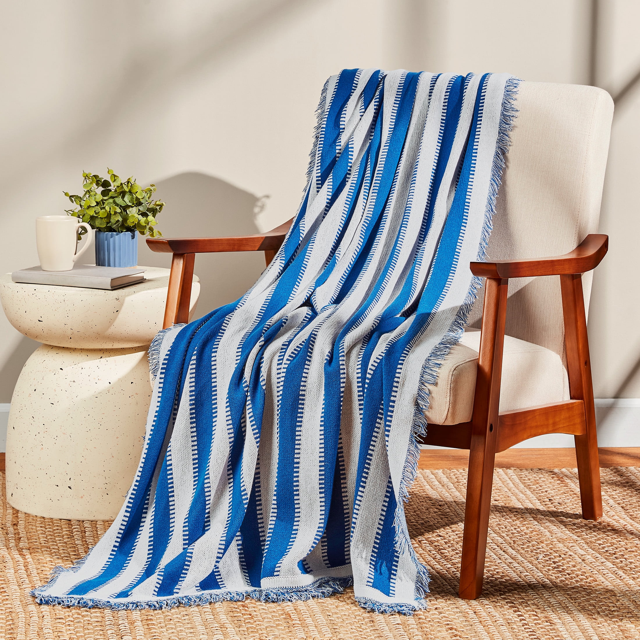 Mainstays by Becky G. & Alejandra Tapestry Knit Throw, Blue Stripe, 50" x 60" | Walmart (US)