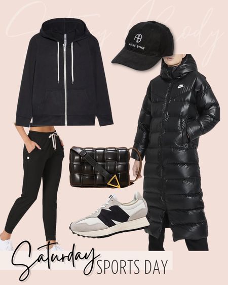 Vuori joggers and hoodie
Nike puffer coat 
Baseball hat 
New Balance 
Crossbody bag 
Sports mom 
Winter outfit 

#LTKstyletip #LTKunder50 #LTKSeasonal