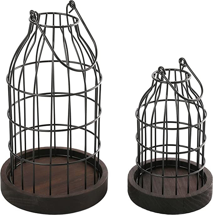 Wire Metal Cloche Set of 2, Decorative Candle Holder Cage Lanterns for Table and Farmhouse Decor | Amazon (US)