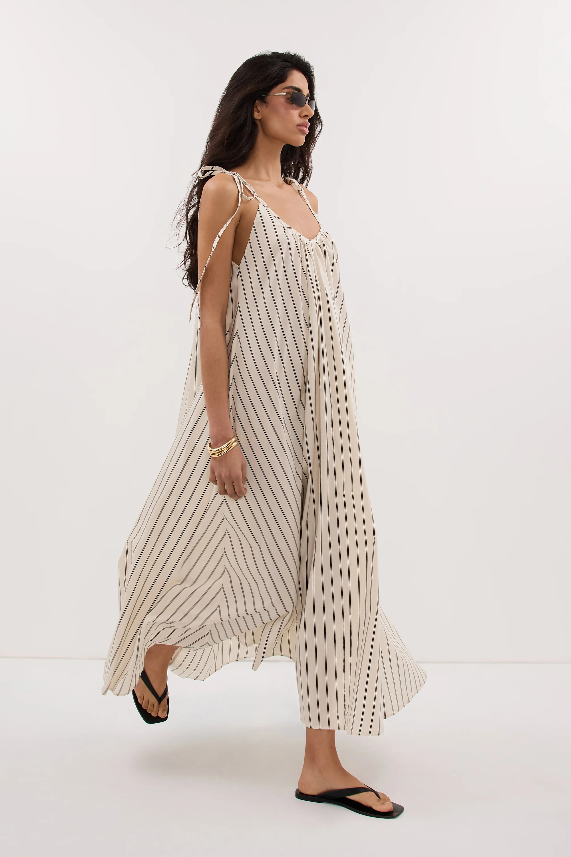 FABLE CREAM STRIPE MIDI DRESS | DISSH