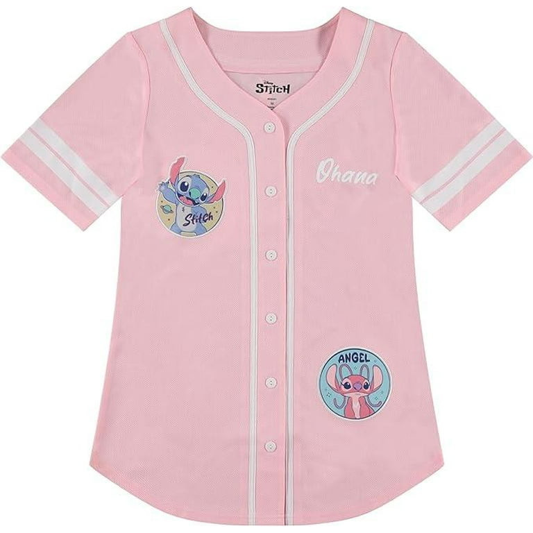 Disney Ladies Lilo and Stitch Baseball Jersey, Graphic Stitch Baseball Shirt Pink White - L | Walmart (US)