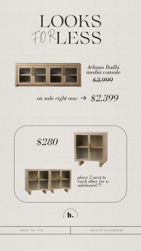 Arhaus Bodhi media console look for less! 

Placing 2 cabinets next to each other is one of my favorite hacks to create a sideboard for a fraction of the price! 

light wood sideboard, oak sideboard, oak dining buffet cabinet, dining room cabinet, dining room storage, living room storage, display cabinet, storage cabinet, affordable home decor, daily dupe, designer dupe, arhaus dupe, tj maxx finds 

#LTKhome