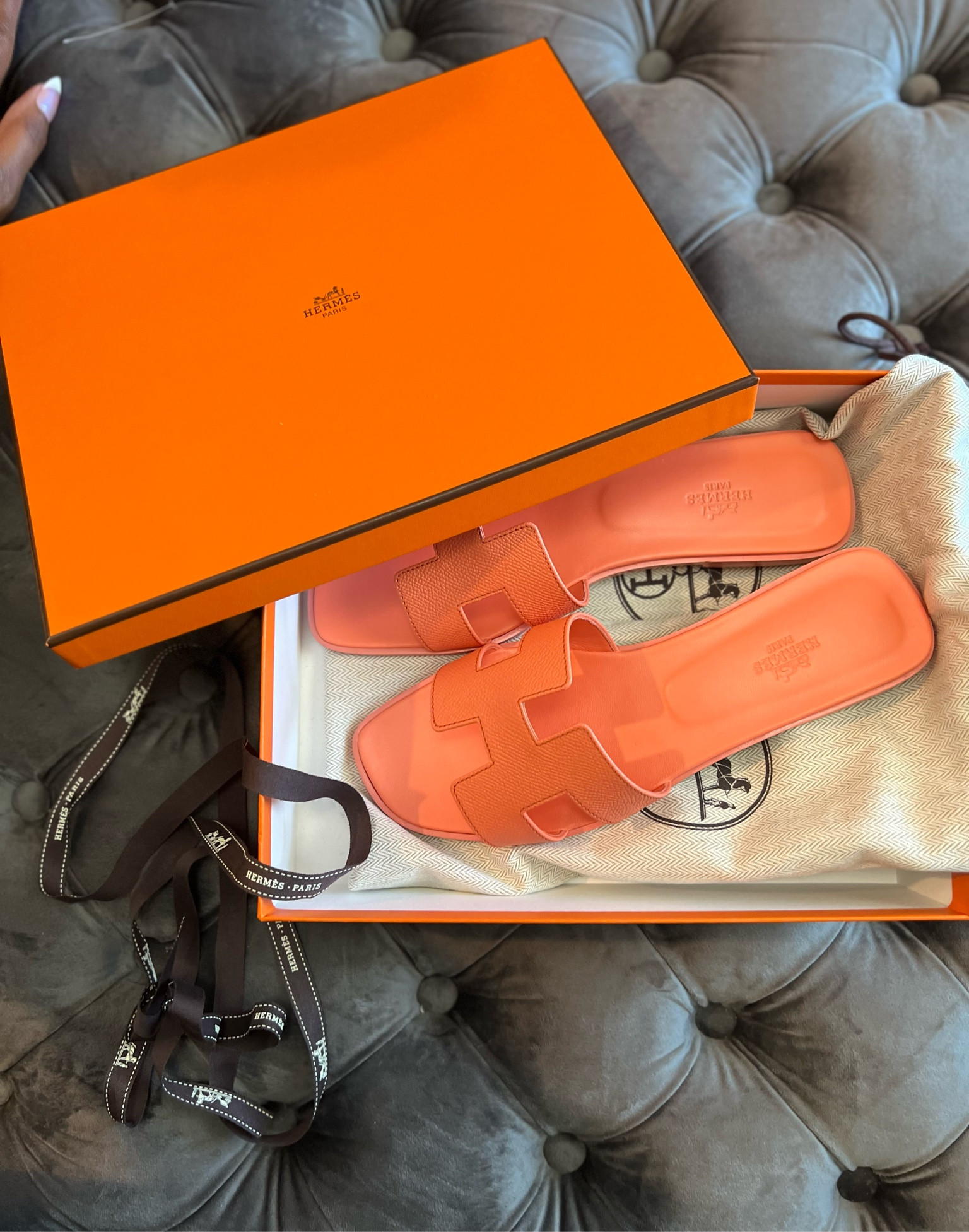 Hermes Oran Sandal Orange Woolskin