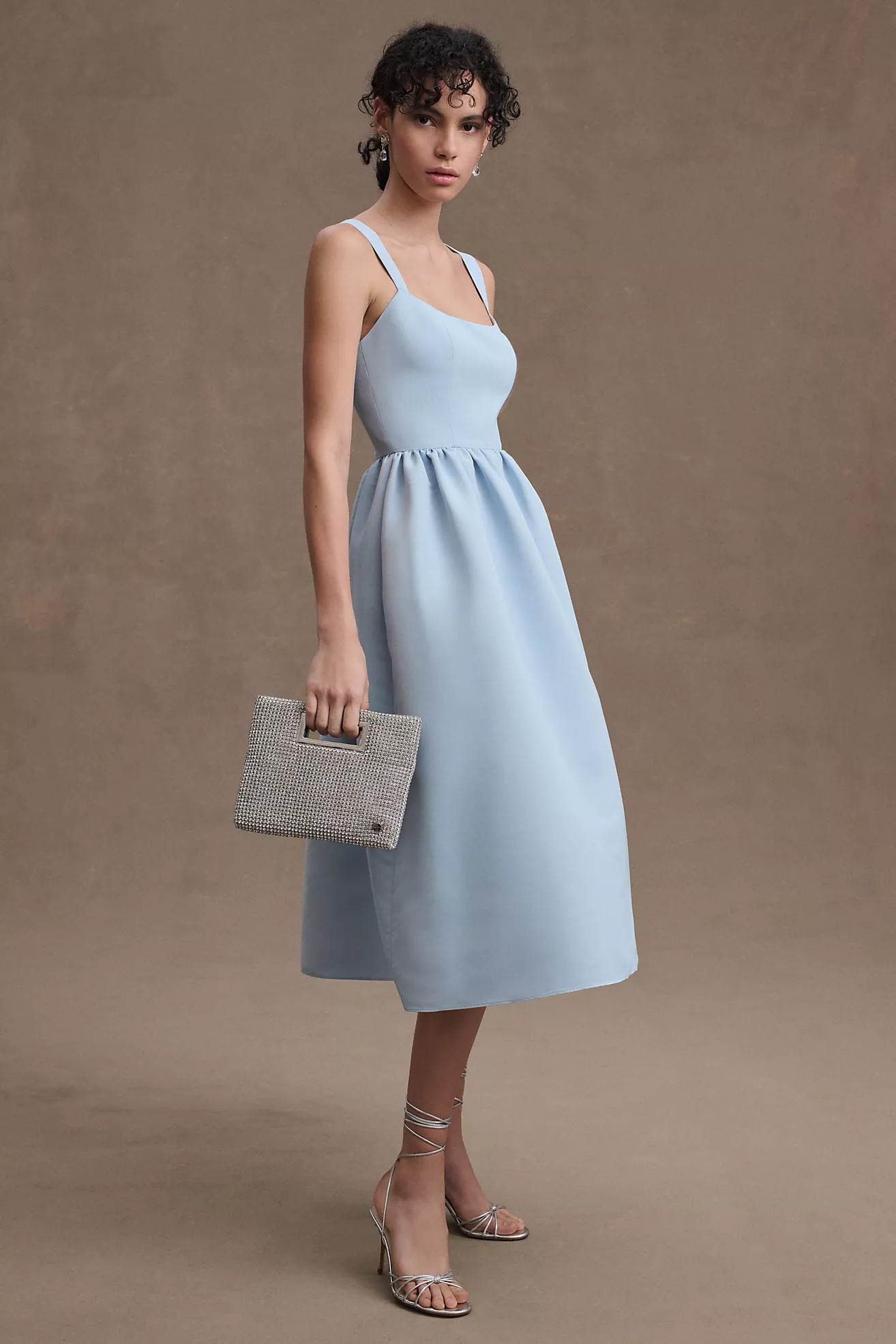 BHLDN Blaine Square-Neck Taffeta A-Line Midi Dress | Anthropologie (US)