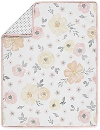 Sweet Jojo Designs Yellow and Pink Watercolor Floral Baby Girl Nursery Crib Bedding Set - 5 Pieces - | Amazon (US)