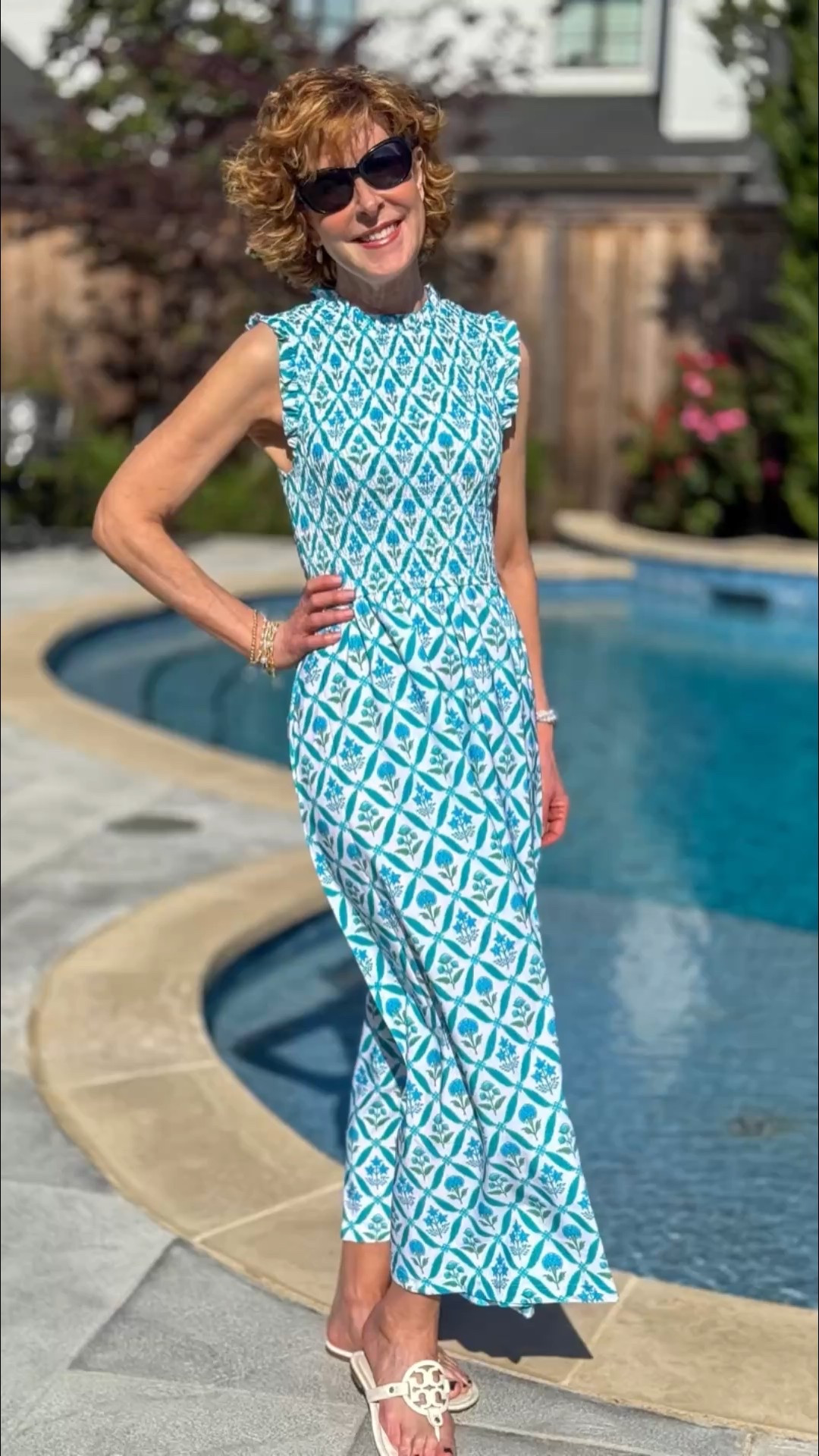 This gorgeous UPF 50 smocked maxi is giving me all the flirty + feminine feels! The floral tile print in green and blue is so fresh and fun, and those ruffle details on the shoulders and neckline? Swoon-worthy! 💚 Add in a flared skirt and a flattering smocked bodice, and you’ve got the perfect throw-it-on-and-go summer dress!
Use code SUZY15 for 15% off!

#LTKWatchNow #LTKSwim #LTKTravel