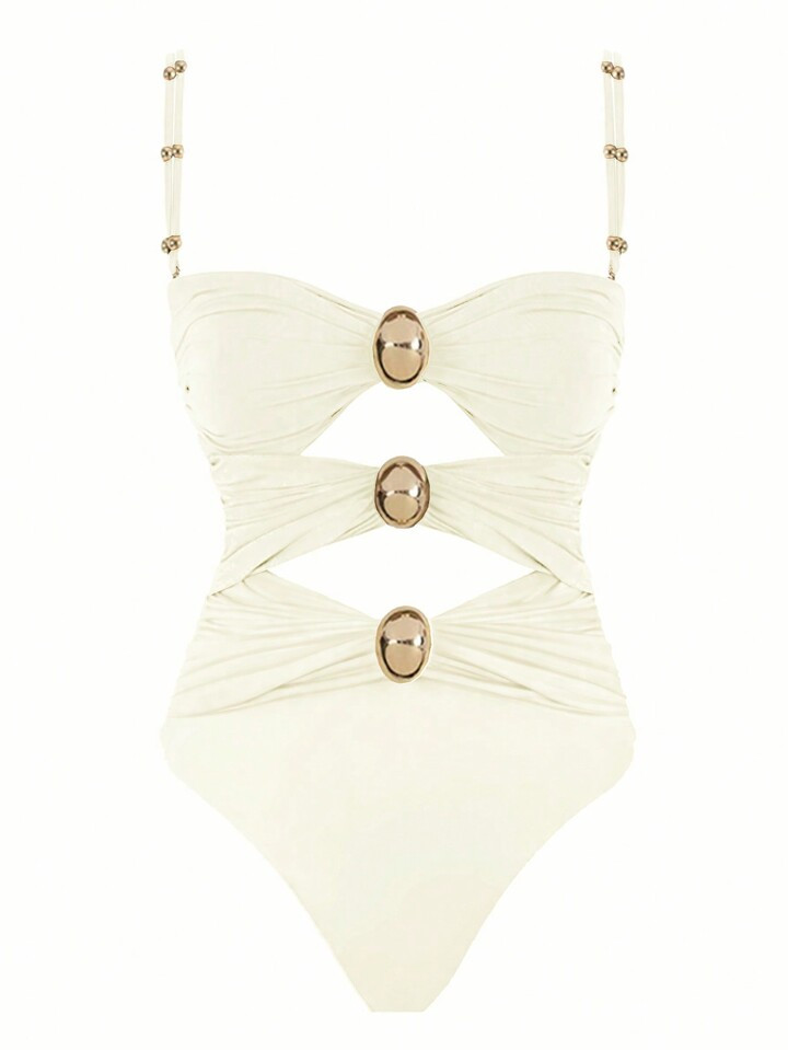 Women's Hollow Out Solid Color Simple Daily One-Piece Swimsuit | SHEIN