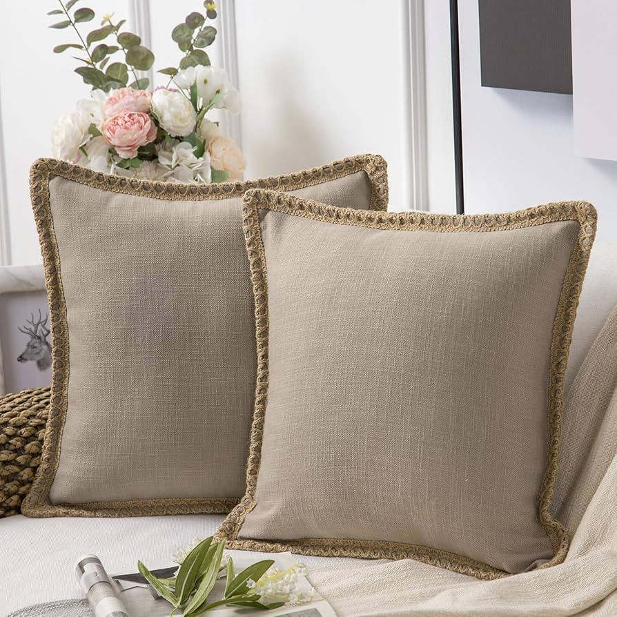 Phantoscope Pack of 2 Farmhouse Decorative Throw Pillow Covers Burlap Linen Trimmed Tailored Edge... | Amazon (CA)