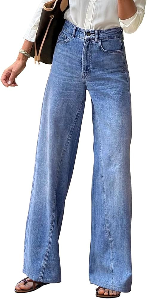 Necooer Womens Jeans Stretchy Casual Boyfriend Wide Leg Washed Sexy Baggy Denim Pants for Women T... | Amazon (US)