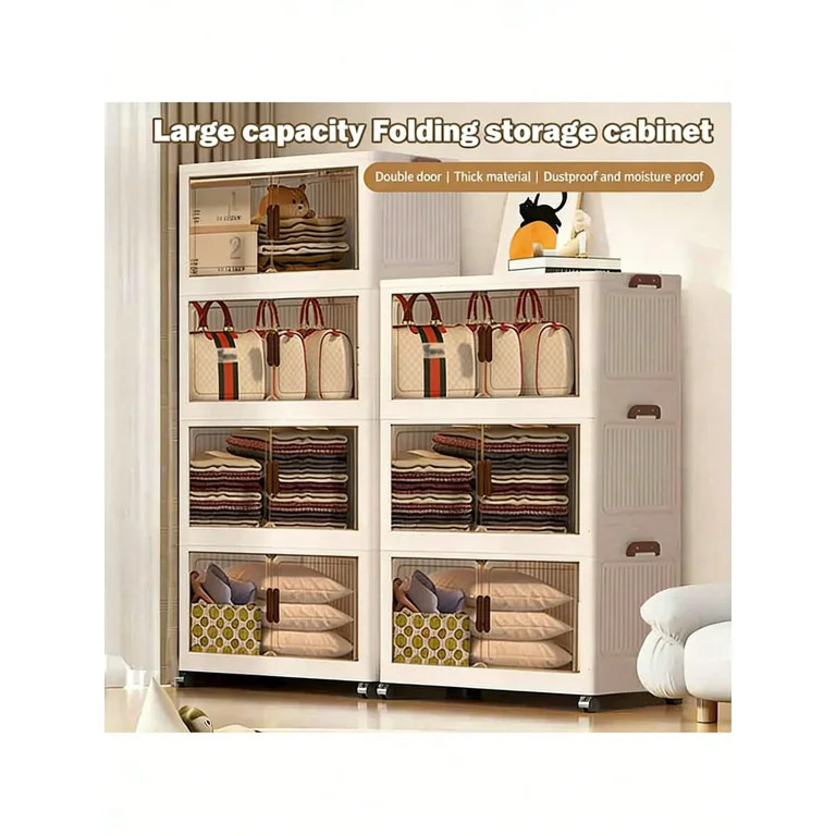 IRINNA Storage Bins with Lids - Folding Storage box with Doors and Wheels, Collapsible Plastic St... | Walmart (US)