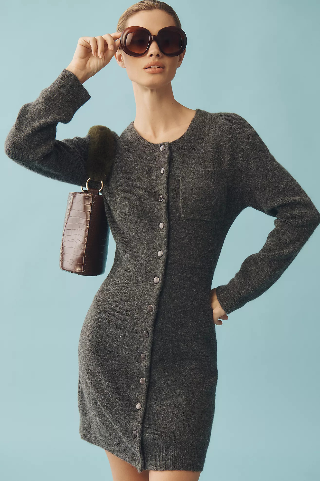 Mare Mare Long-Sleeve Button-Front Sweater Mini Dress | Anthropologie (US)