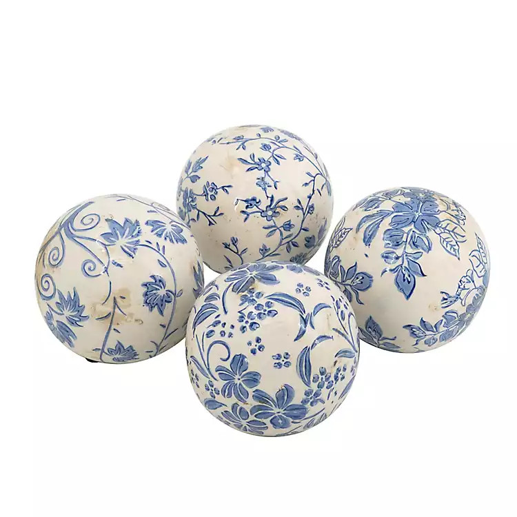 Blue & White Ceramic Orbs, Set of 4 | Kirklands Home | Kirklands