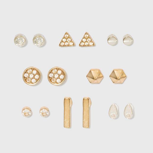 Ball, Stud and Stones Multi Earring Set 8pc - A New Day™ Gold/Silver | Target