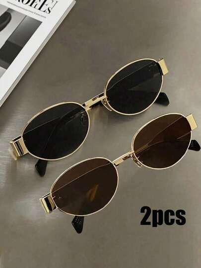 2 piezas Gafas de marco de metal para mujer, estilos surtidos, retro bohemio ovalado, alta gama c... | SHEIN