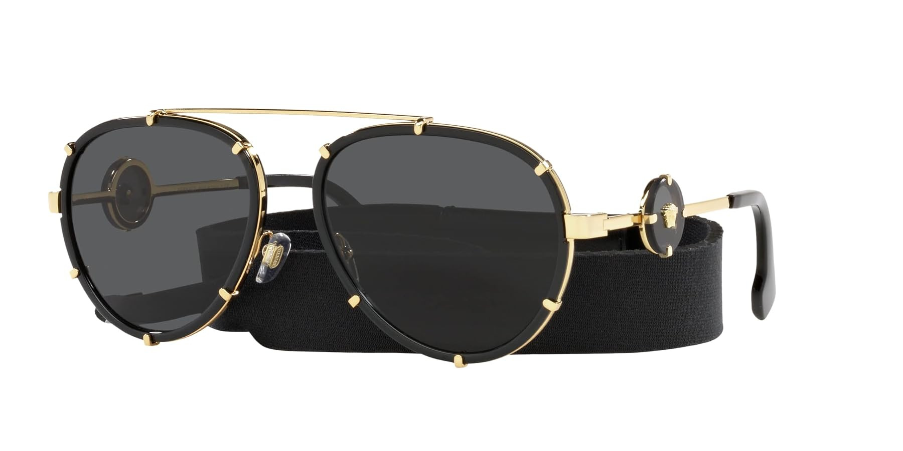 Versace VE 2232 143887 Black Metal Aviator Sunglasses Grey Lens | Amazon (US)