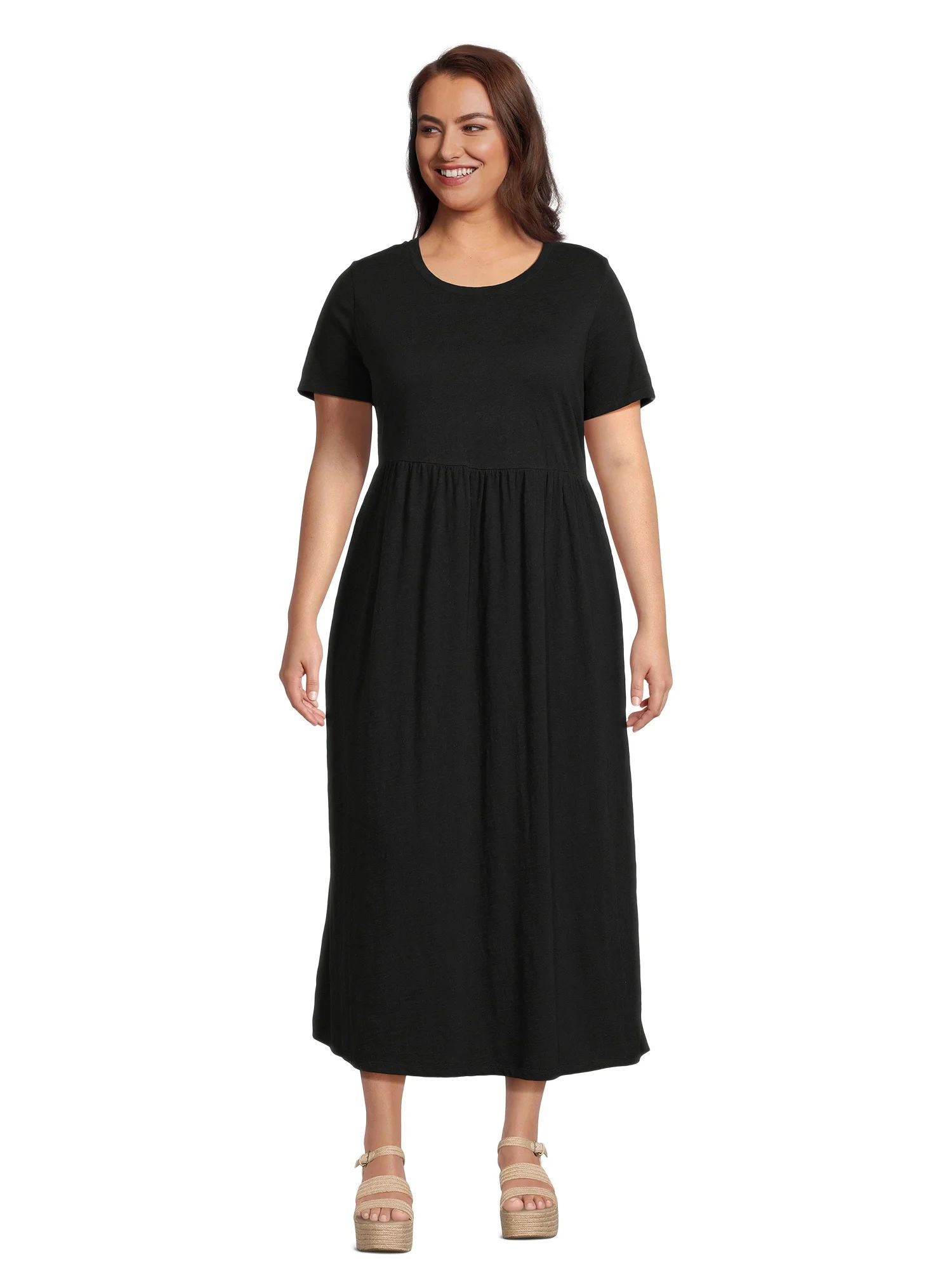 Terra & Sky Women's Plus Size Gathered Waistband Tee Maxi Dress, Sizes 0X-5X - Walmart.com | Walmart (US)