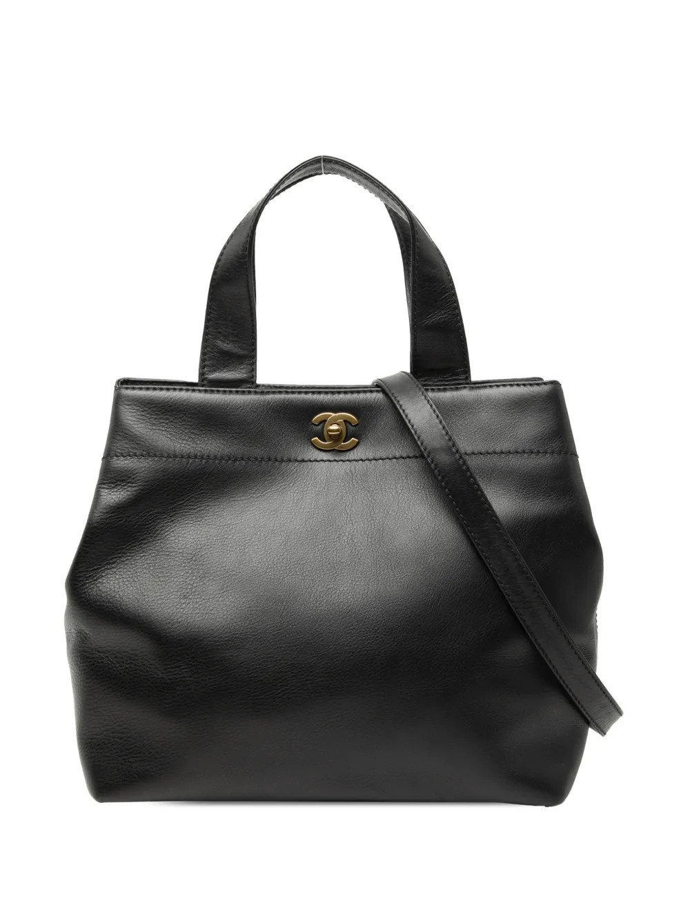 CHANEL Pre-Owned 2002-2003 CC Lambskin Turnlock satchel - Black | Farfetch Global